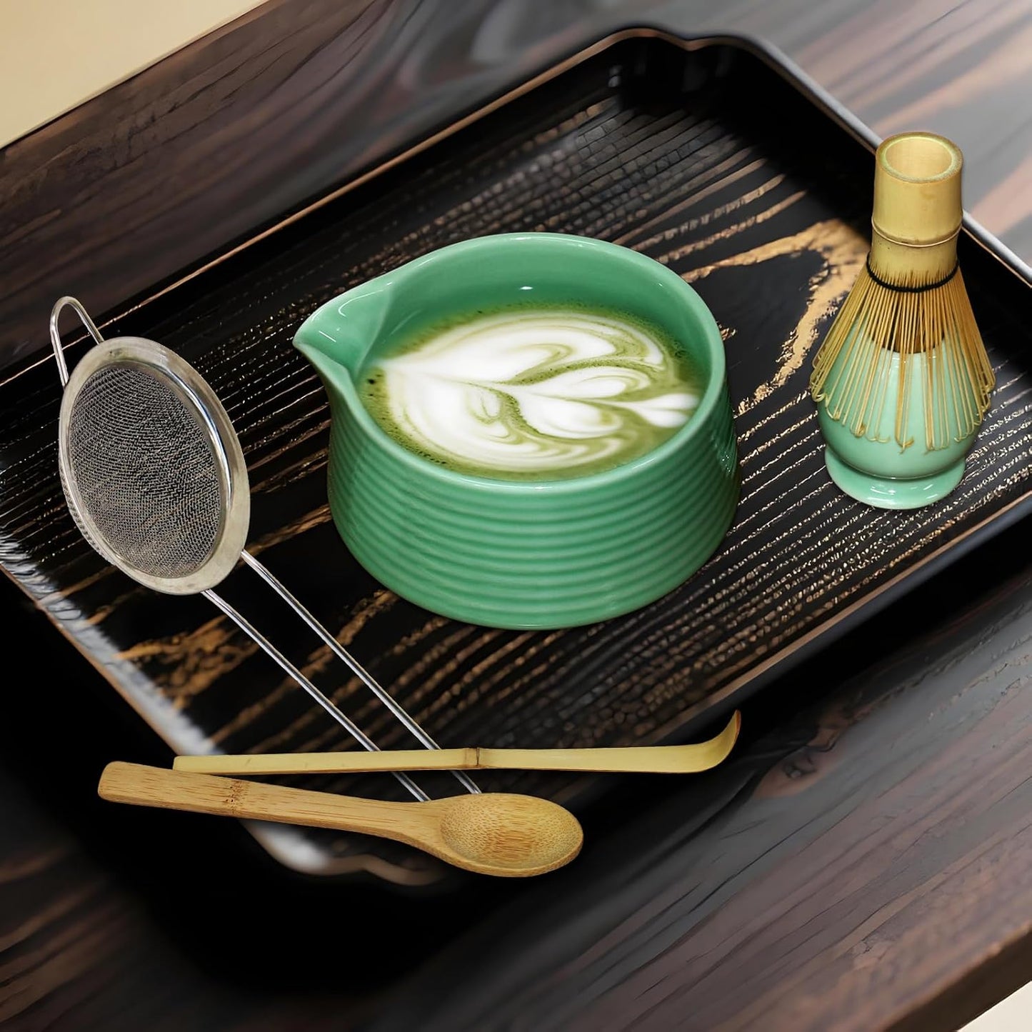 Valuetom Matcha Set, 6 Piece Tea Ceremony Set (Single Mouth Bowl, Chasaku, Chasaku, Matcha Spoon, Strainer), For Beginners to Practice Tea Ceremonies