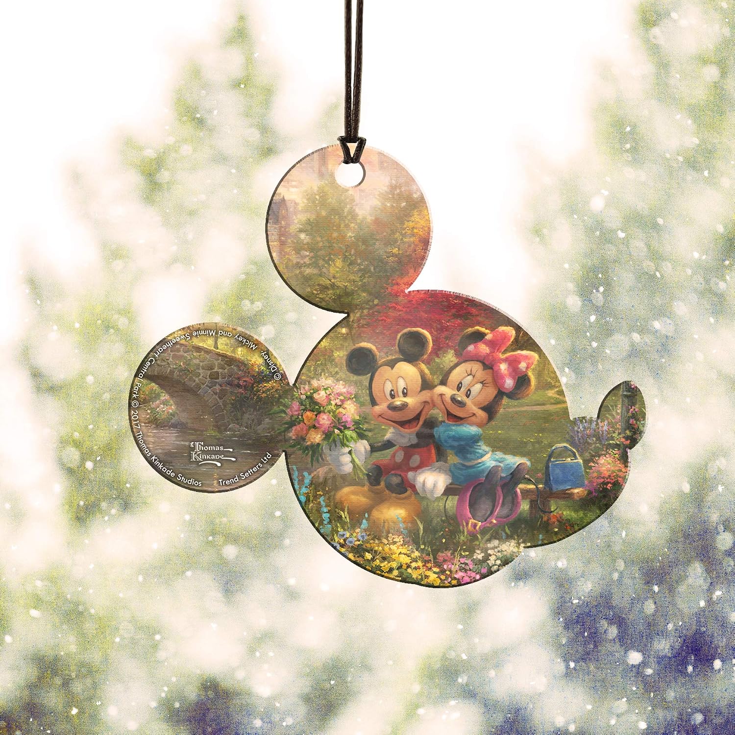 Disney - Sweetheart Central Park - Mickey y Minnie Mouse - Accesorio de impresión acrílica colgante en forma de orejas de Mickey - para regalar y coleccionar | Hanging acrylic print | Bedroom or office display | Disney fan gift