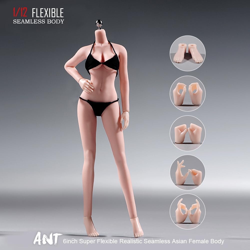 1/12 scale female body, 6.inch ultra flexible 22 joints seamless female body micro beauty three-dimensional action doll, removable foot model, suitable for hobby collection (white skin)
