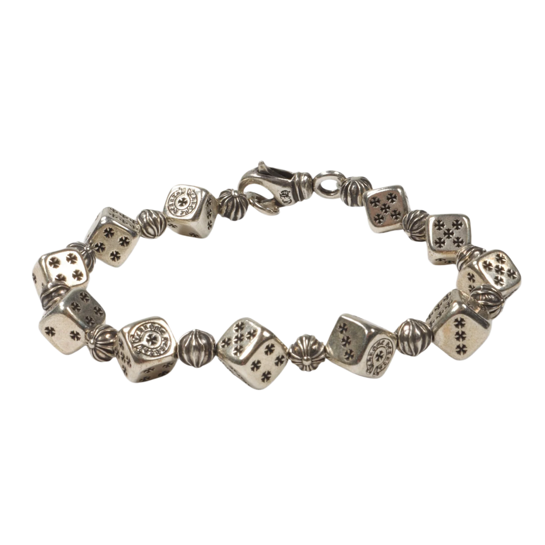 CHROME HEARTS 'DICE & CROSSBALL' 8 IN SILVER BRACELET