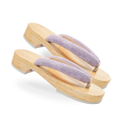 Amemari Women's White Wood Yukata, Lace, Embroidery, Mimosa Embroidery, Fashionable, Painless, Plump Thong, One-class Top Clogs, Beautiful Wood Geta, Yukata Accessories, Dull Color, Thong, Clogs