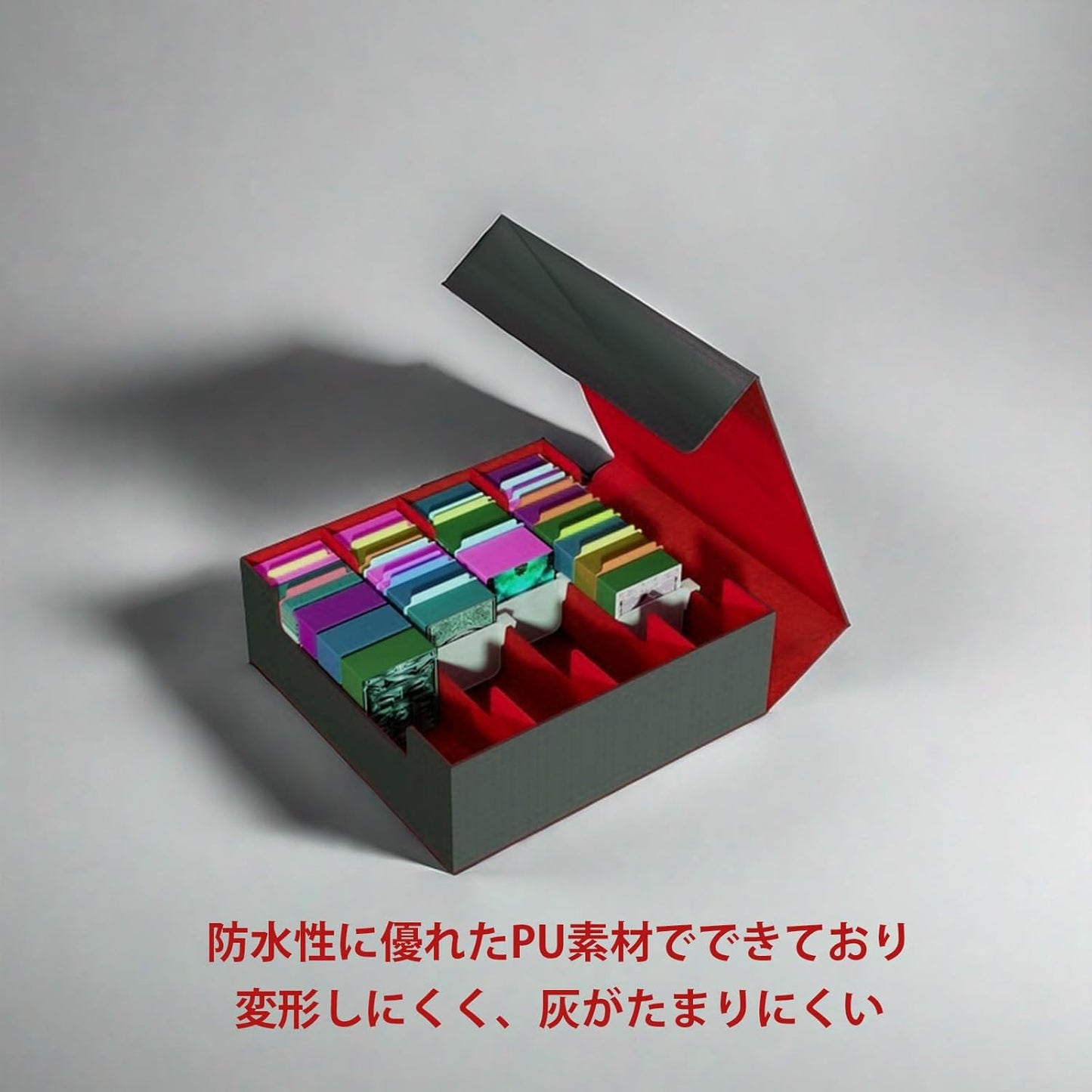 UNORUG Card Case Card Storage Case PU Material Card Storage Case 3000+ Large Capacity Storage and 4 Card Dividers 24 Labels, Suitable for Various Card Games (Black Red)