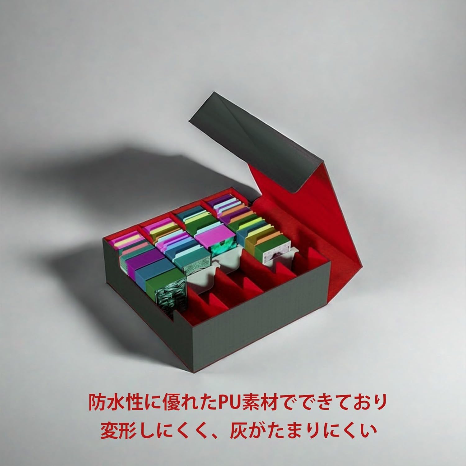 UNORUG Card Case Card Storage Case PU Material Card Storage Case 3000+ Large Capacity Storage and 4 Card Dividers 24 Labels, Suitable for Various Card Games (Black Red)