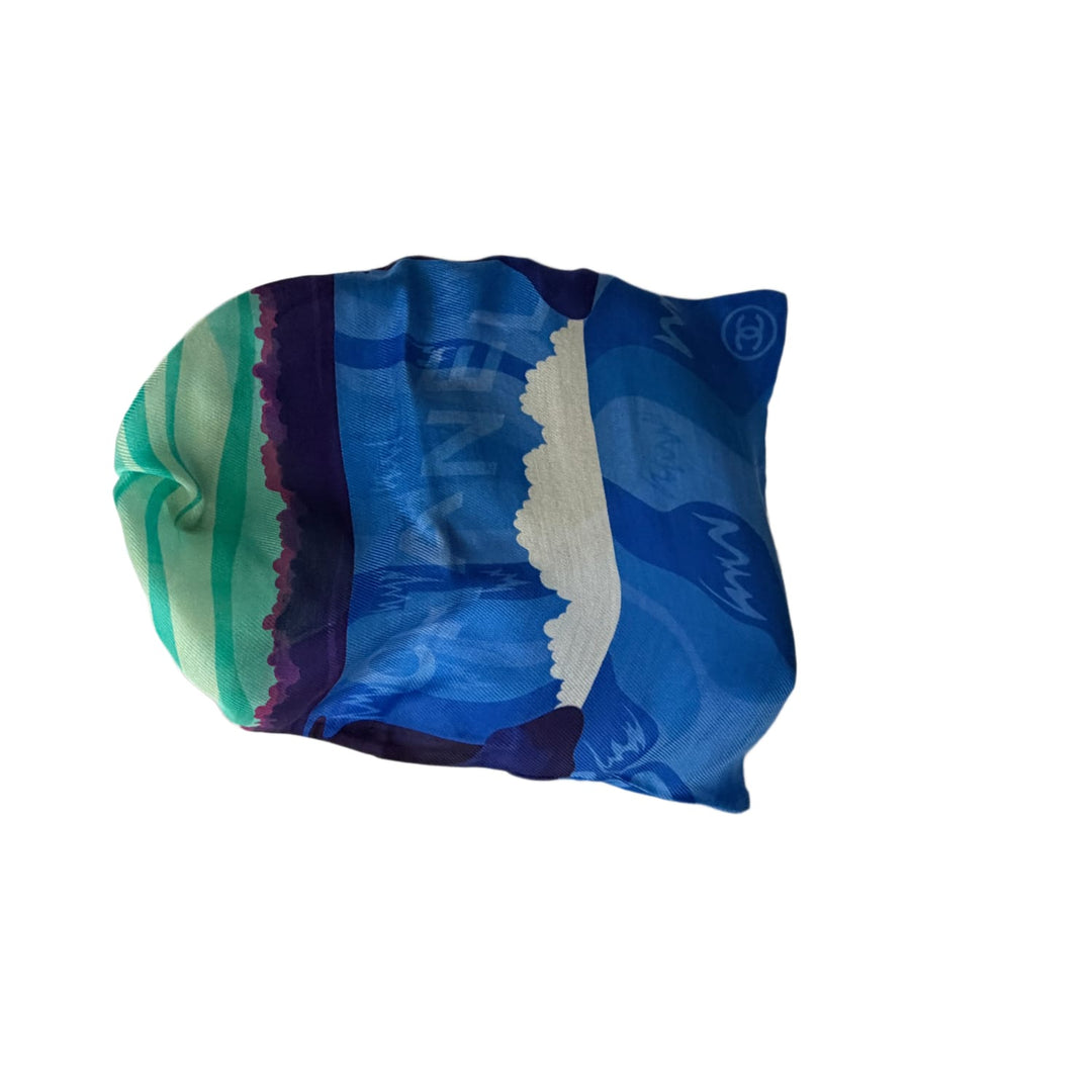 CHANEL 18S WATERFALL LOGO PAREO SARONG SHAWL
