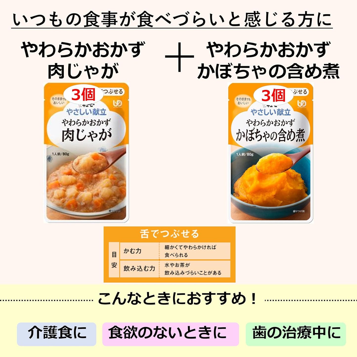 Kewpie Nursing Care Food, Tongue Crushable, Gentle Menu, Soft Side Dishes, Meat & Potatoes Boiled Set, 2 Types x 3, Retort Classification 3, Soft Food, Emergency Food, Disaster Preparedness Food, Bulk