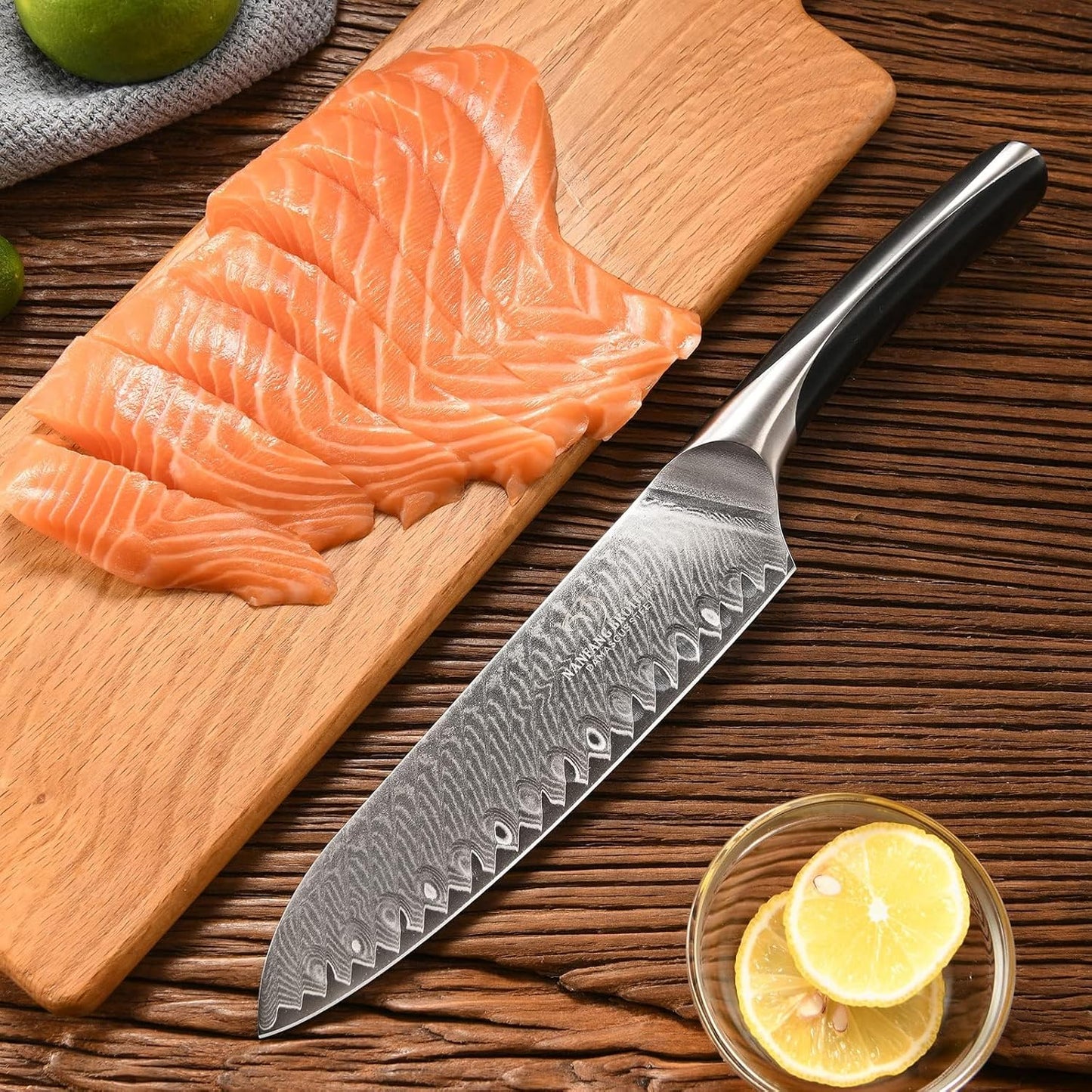 Santoku Knife, Gyuto Knife, Nanfang Brothers VG10+ Damascus, 67 Layers, Good Sharp, Multifunctional, Cooking Utensil, Meat, Vegetables, and Fruits, For Home Use, Commercial Use, (ABS Handle) Santoku