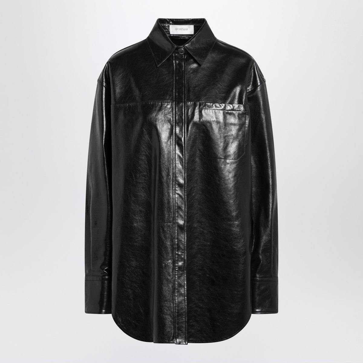 Sportmax スポーツマックス ブラック レザー シャツ ジャケット - Image 2