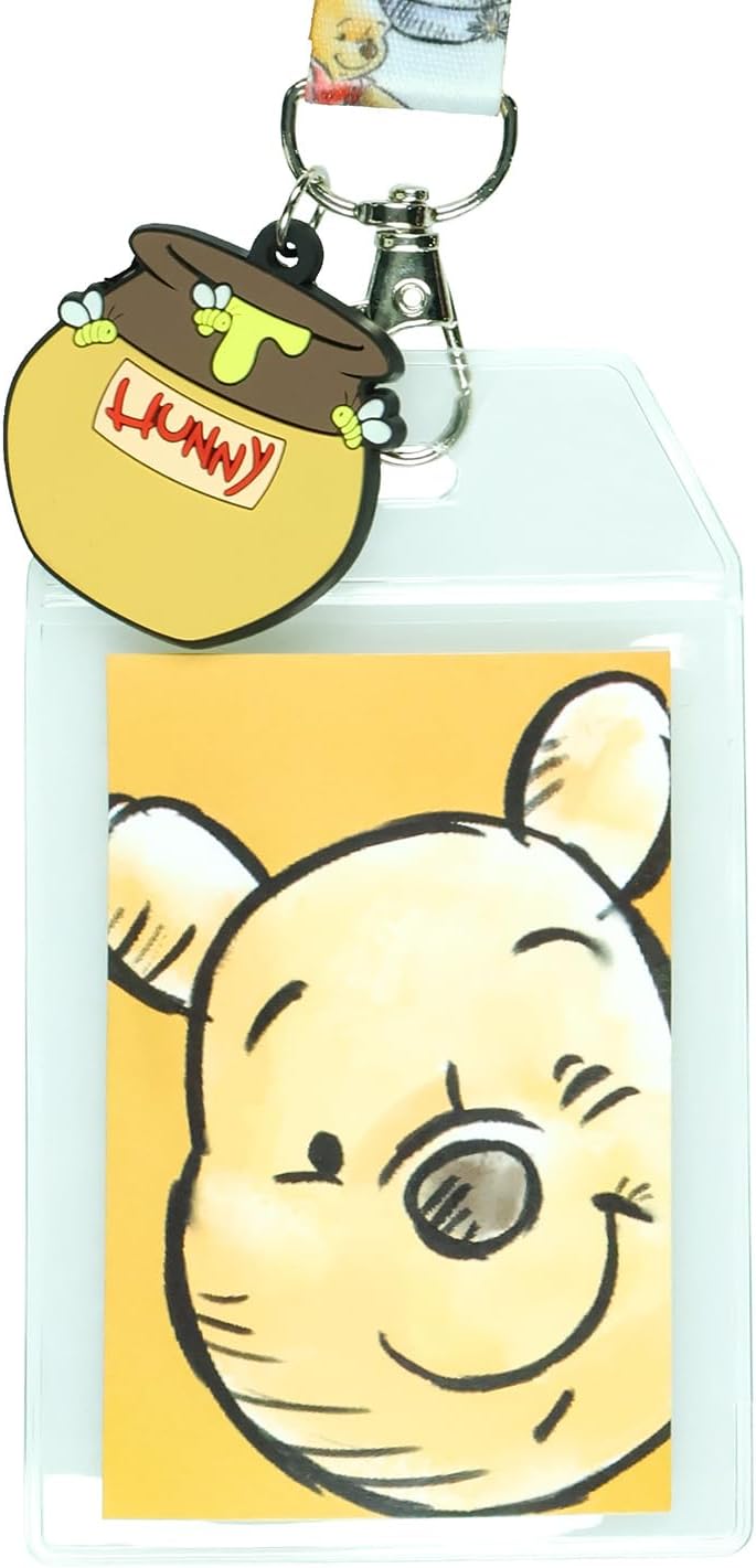 Disney Winnie The Pooh Hunny Pot Cordón Separable Soporte para Tarjeta de Identificación con Adorno de Goma de 2"