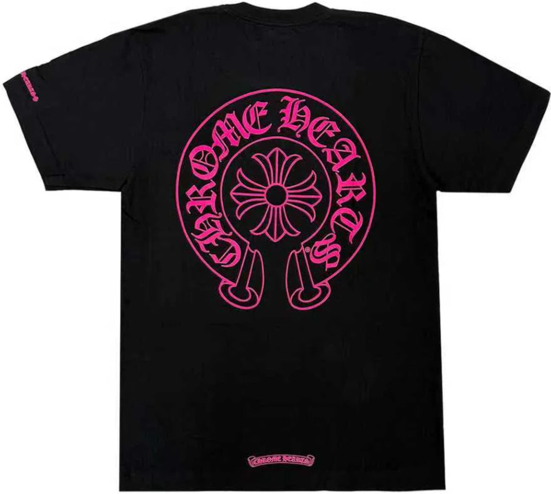 CHROME HEARTS 'PINK HORSESHOE' BLACK POCKET TEE