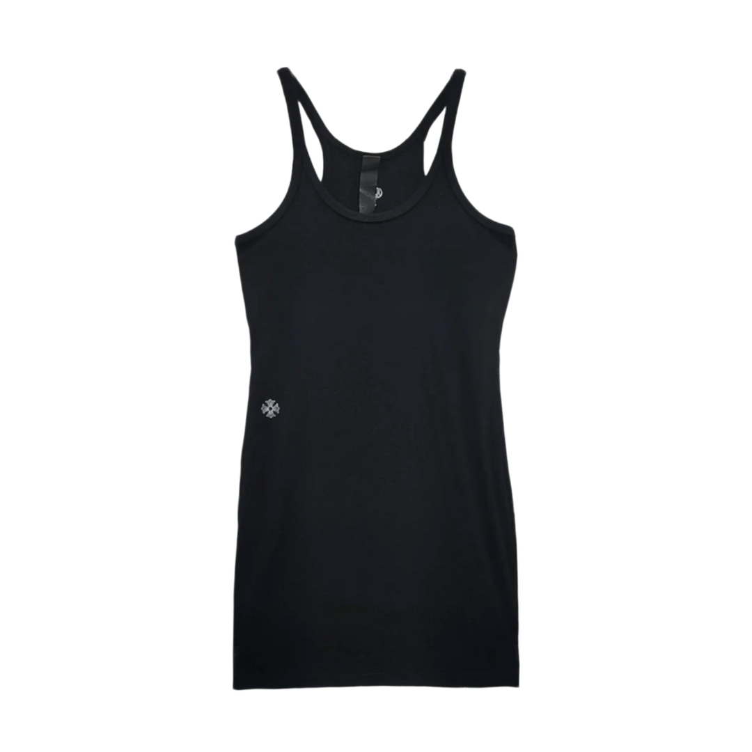 CHROME HEARTS 'BAD SEED CH PLUS CROSS EMBROIDERED' BLACK RIB TANK DRESS