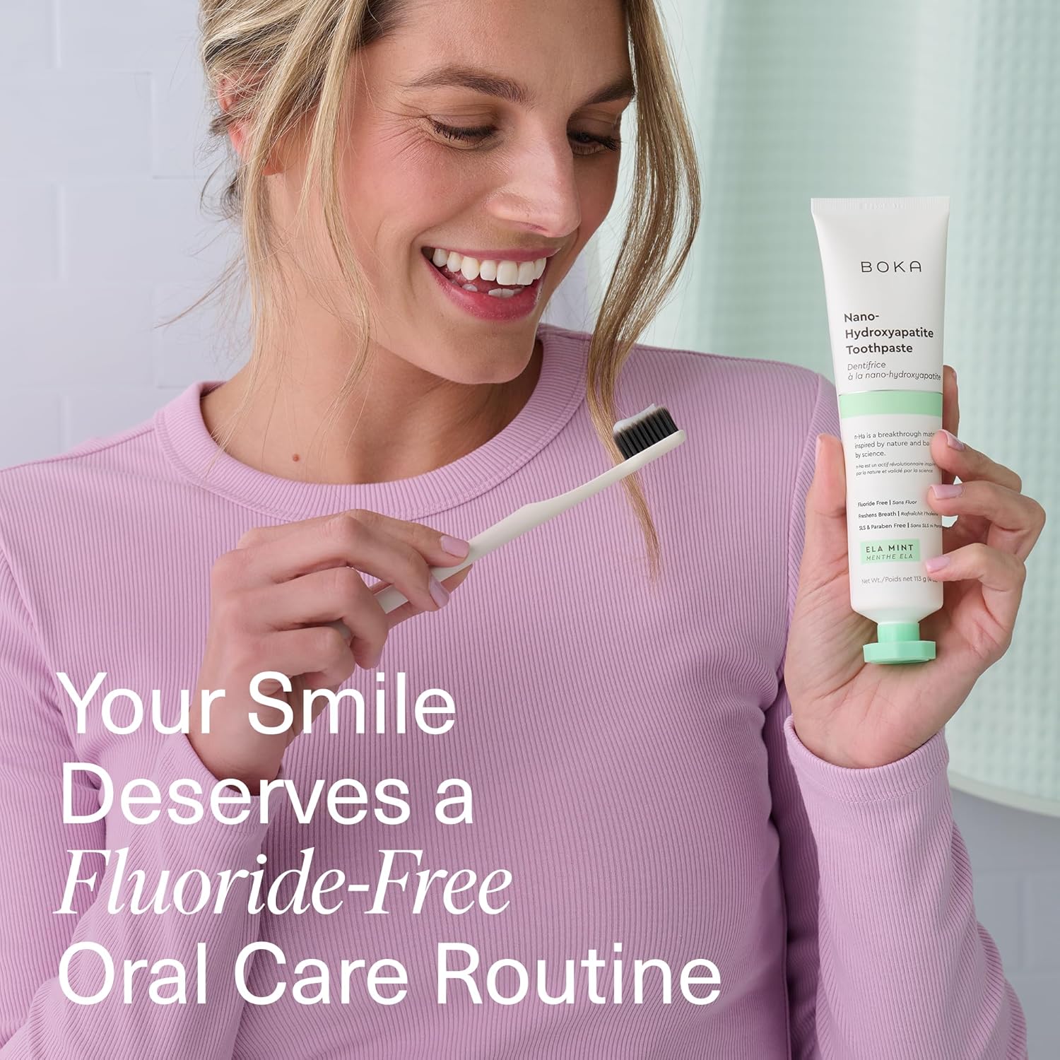 Boka Fluoride Free Toothpaste, Nano Hydroxyapatite Toothpaste, Appropriate for Sensitive Teeth - for Adult Oral Care - Ela Mint Flavor, 4 Fl Oz 1Pk