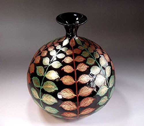 Traditional craft|Tentai glazed gold colored leaves in paulownia box|Arita ware, Imari ware, Fine ceramic vase|Pottery house Fujii Nishiki