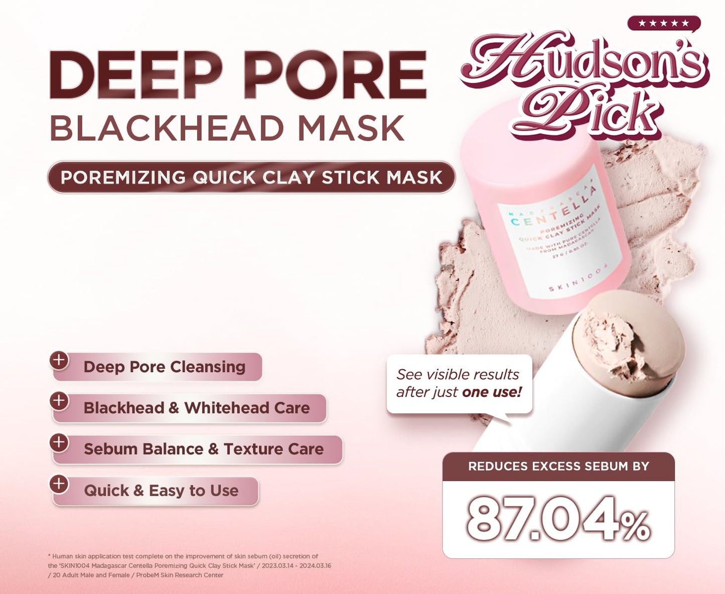 SKIN1004 Máscara de Barra de Arcilla Rápida Poremizing 27g, 0.95oz, Tratamiento Facial Coreano para Minimización de Poros, Máscara de Arcilla Rosa con Sal Rosa del Himalaya y Centella de Madagascar