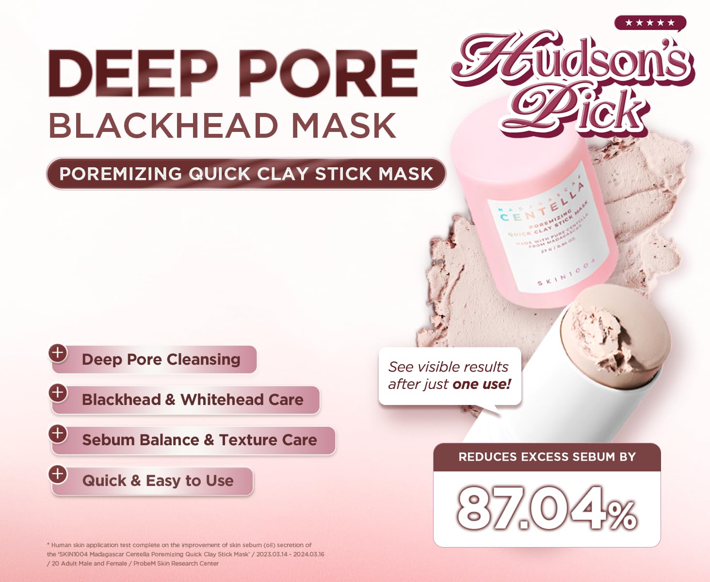 SKIN1004 Máscara de Barra de Arcilla Rápida Poremizing 27g, 0.95oz, Tratamiento Facial Coreano para Minimización de Poros, Máscara de Arcilla Rosa con Sal Rosa del Himalaya y Centella de Madagascar
