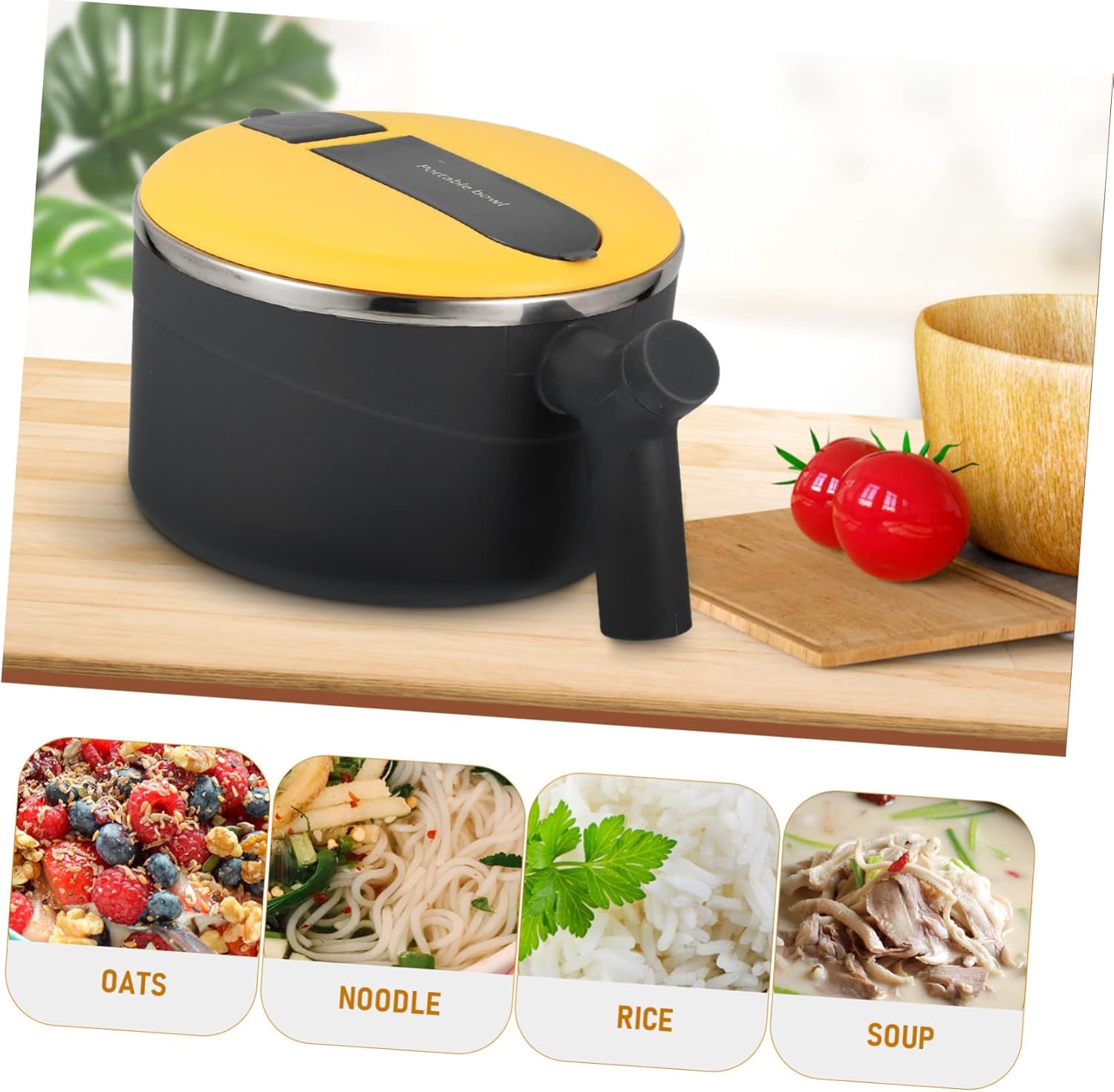 NUOLUX Stainless Steel Instant Noodle Bowl Korean Ramen Pot Udon Bowl Large Bowl for Instant Ramen Noodle Noodle Mug Korean Soup Bowl Cereal Bowl with Handle Insulation Bowl Silica Gel Grey