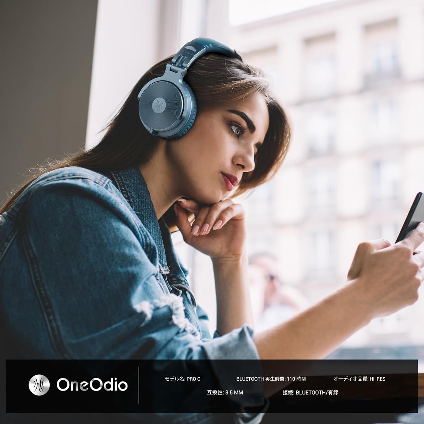 OneOdio Wireless Headphones, Up to 110 Hours of Continuous Playback, Bluetooth Headphones, Heavy Bass, Wired Hi-Res, Multi-Point Support, Built-in Microphone, Hands-Free Calling, Pro C, Blue