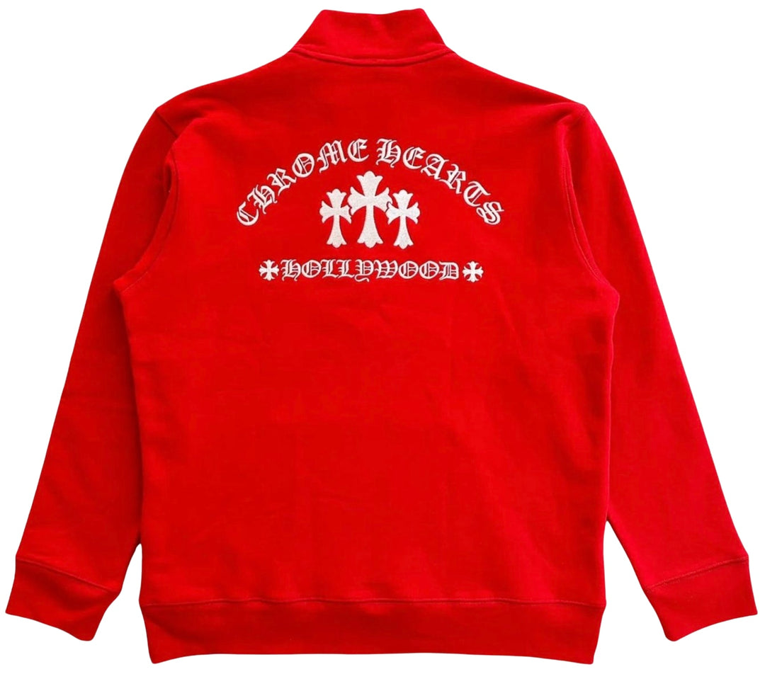 CHROME HEARTS 'TRIPLE PATCH' RED QUARTER ZIP