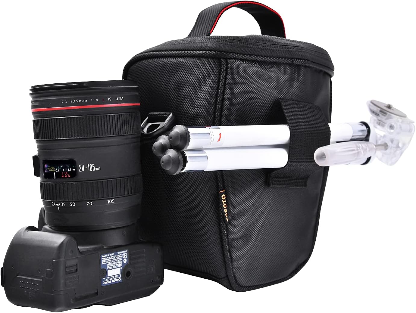 FOSOTO, Shoulder Camera Bag for Canon, Nikon, Sony, PU Leather (Black)