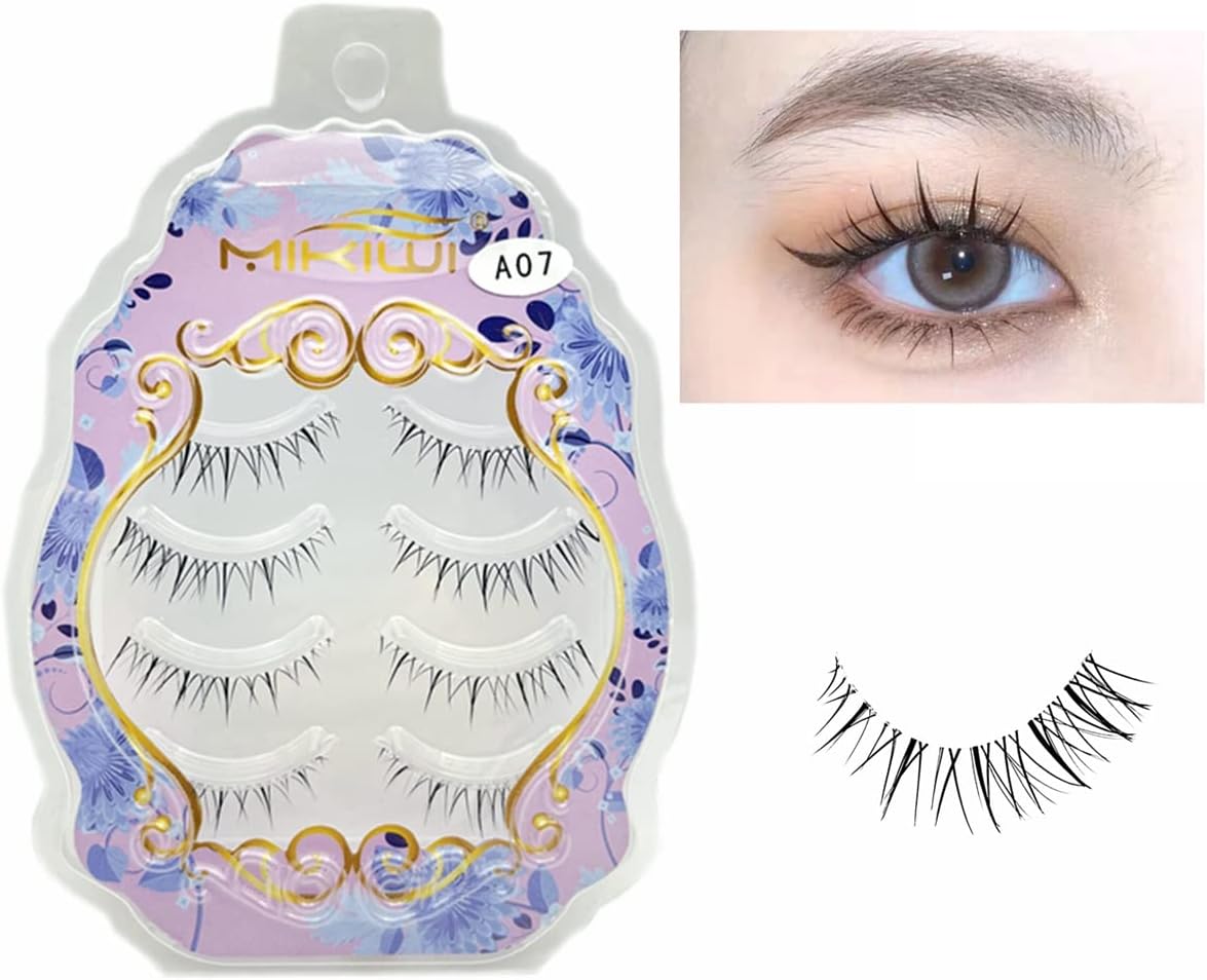 Mikiwi 4 Pairs Natural False Eyelashes Natural Transparent Eye Shapes (A07)