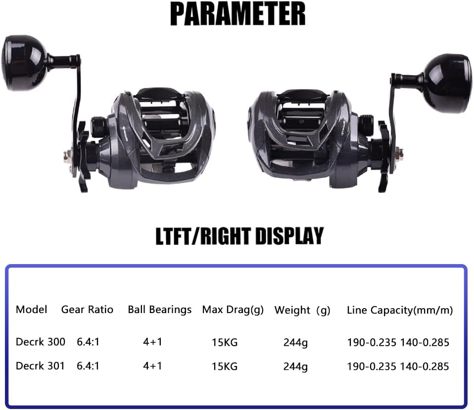 Decrk Saltwater Fishing Baitcasting Reel with Single Handle Drag Force 15kg Ratio 6.4:1 Marine Waterproof Baitcasting Reel