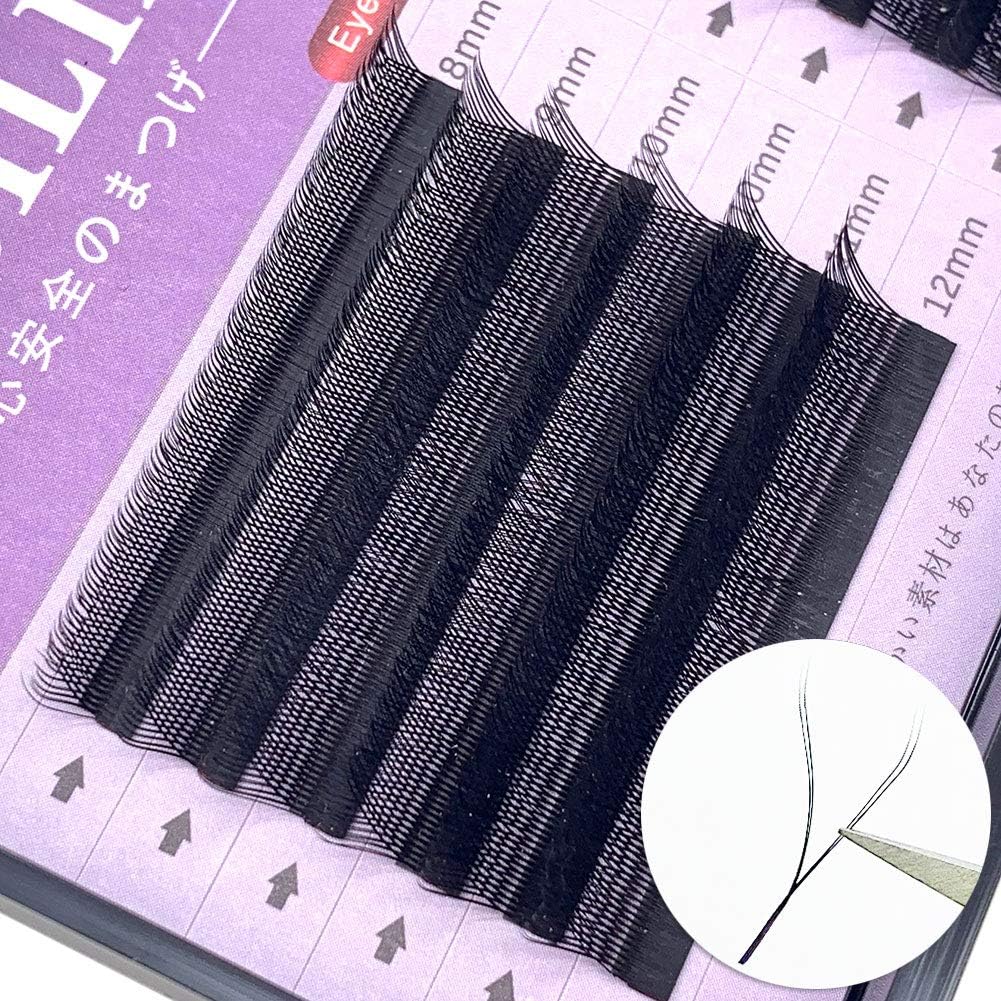 Musthetes Eyelash Exclusively for Eyelash Extensions, Fake Mink Crush, Lightweight, Soft, Eyelash Extensions, Special Y Shape, Thickness 0.07 Curls, C, Length 0.3 - 0.5 inch (8 - 12 mm), Mixed Black, EE-143