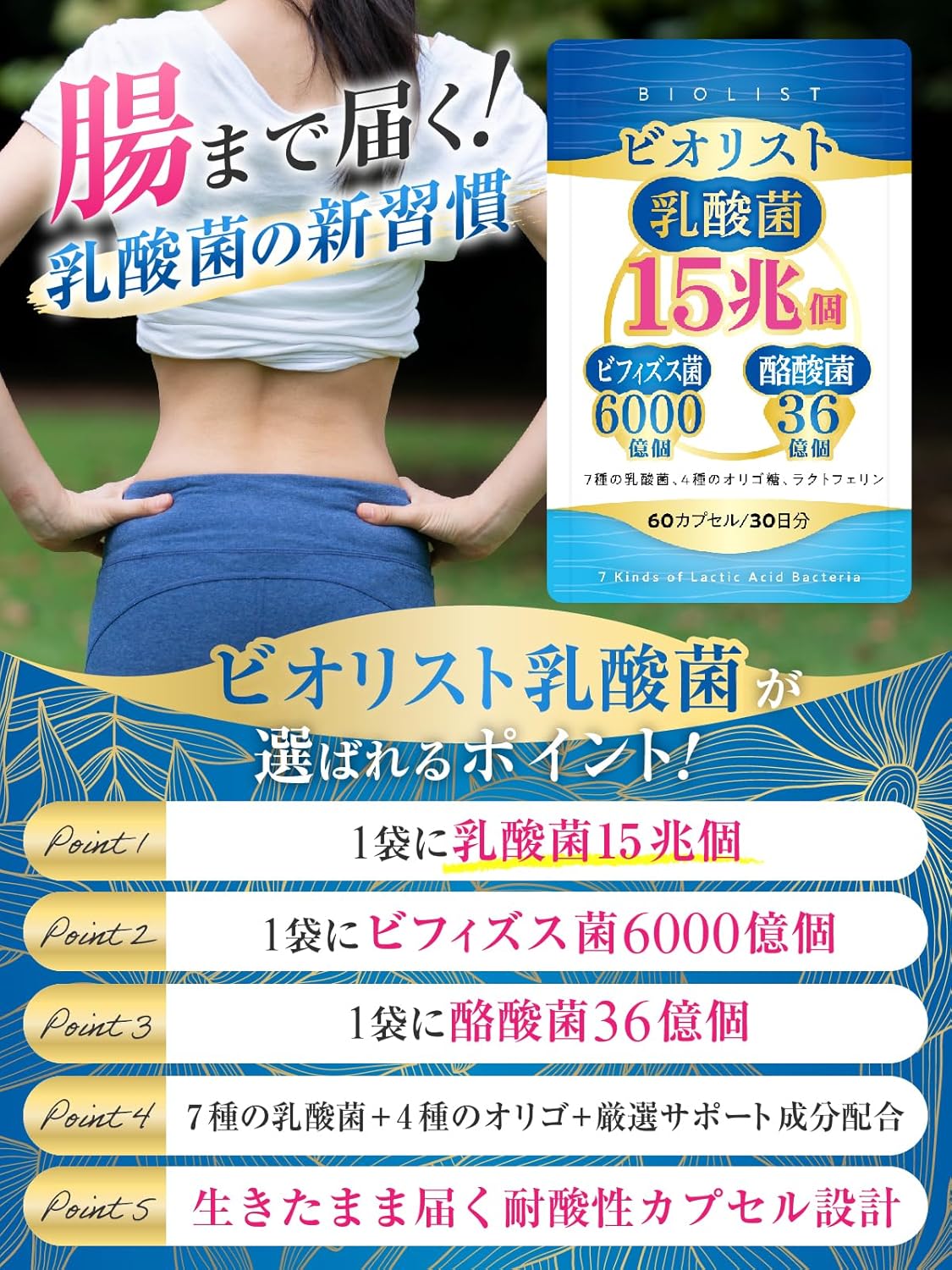 【Physician-Supervised】Live Lactobacillus 15 Trillion + Bifidobacterium 600 Billion + Lactic Acid Bacteria 3.6 Billion Supplement, Lactoferrin, Oligosaccharides, Reaches the Intestines, 30-Day Supply
