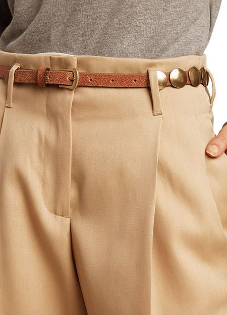 Trinidad belt in aged tan-colored leather with golden maxi studs - Image 2
