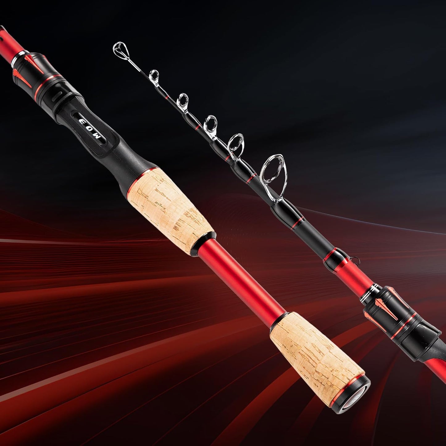 EOW XPEDITE LITE ポータブル伸縮釣り竿&コンボ、スピニング&キャスティングフィッシングポール、24Tカーボンロッドブランク、ソリッドカーボンチップ、スプリットコルクグリップ、トラベルロッド、コンボ 5+1BBスピニングリール付き