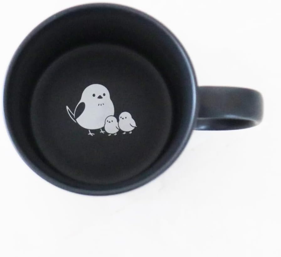 yuzuco Mug Cup Dog Cat Long-tailed Tit Cute Gift Present Black Black Color Made in Japan Handmade by Artisans 12.2 fl oz (360ml) (Long-tailed Tit)