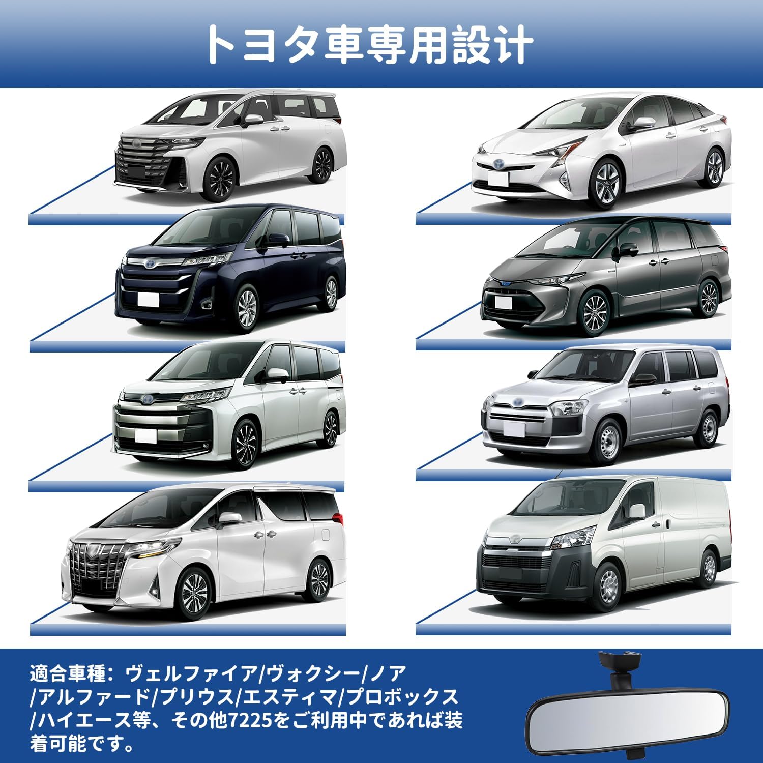 7225 Rear View Mirror for Toyota Genuine Compatible Prius/Alphard/Hiace/Vellfire/Voxy/Noah Estima/Pro Box Murakami 7225 General Purpose External Product