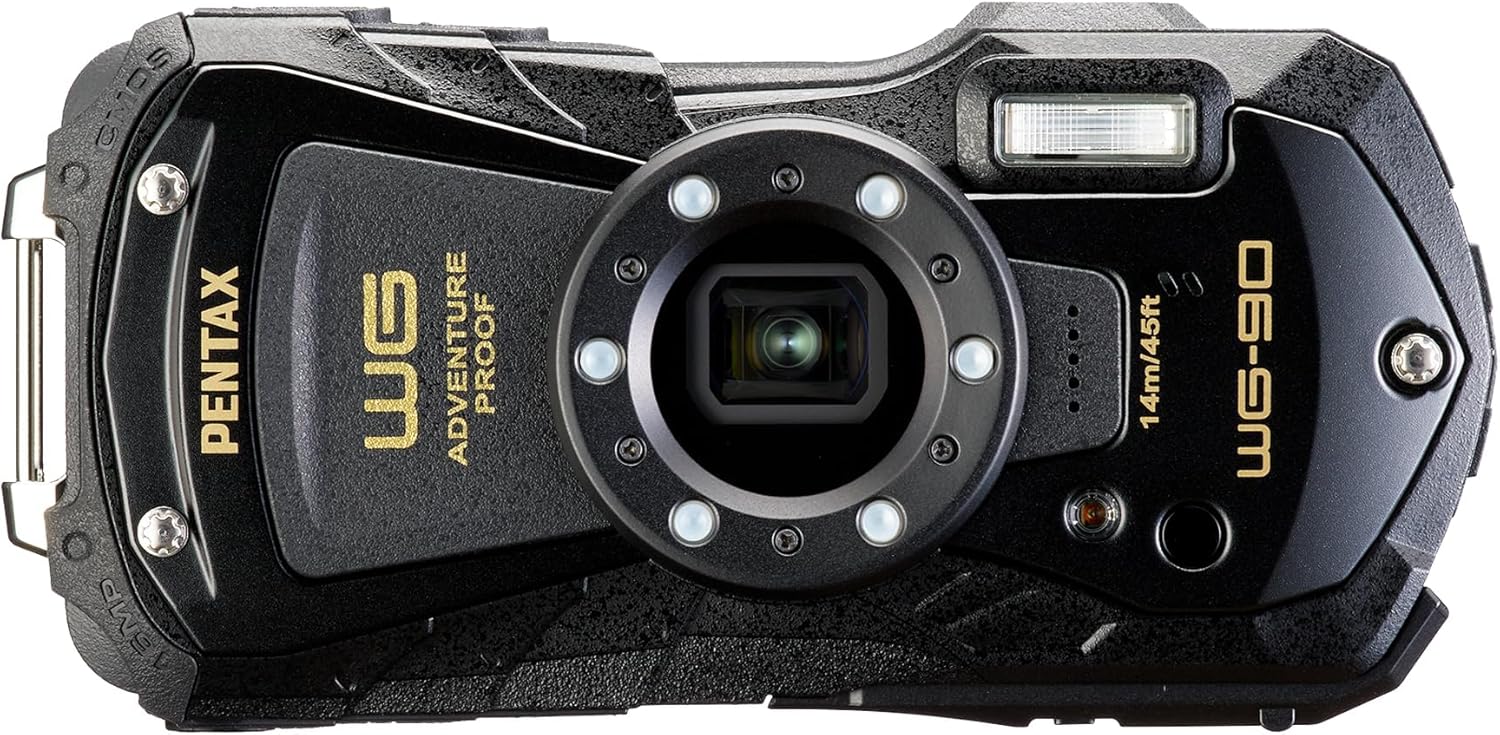 PENTAX WG-90 Black [Protector Jacket Set] Genuine Waterproof Digital Camera, 39.8 ft (14 m) Waterproof (2 Hours Continuously), 3.6 ft (1.6 m), Shockproof, Dustproof, Cold Resistant to -10°C, Outdoor