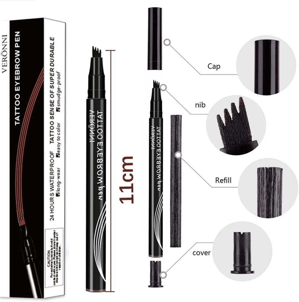 New Feeling Natural Eyebrow 4 Claw Eyebrow Pen, Fine Smooth Brush Head, Clear and Vivid Fork Shape Brush, Liquid Blow, Easy to Carry and Wipe, 4 Heads, 4 Tip Precision Eyebrow Pencil, 4 Tip Eyebrows,