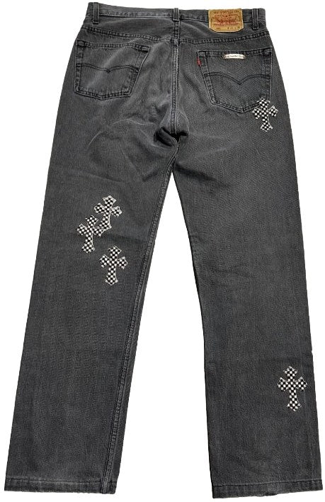 CHROME HEARTS 'BLACK/WHITE CHECKERED PRINT' CROSSPATCH JEANS
