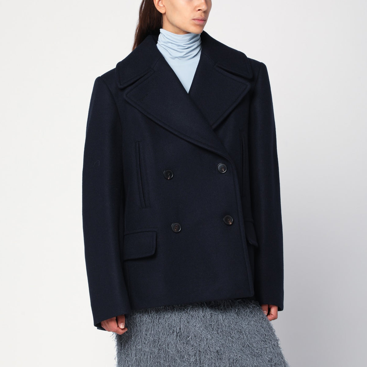 Monot DRIES VAN NOTEN NAVY BLUE WOOL BLENDダブルブレストコート - Image 2