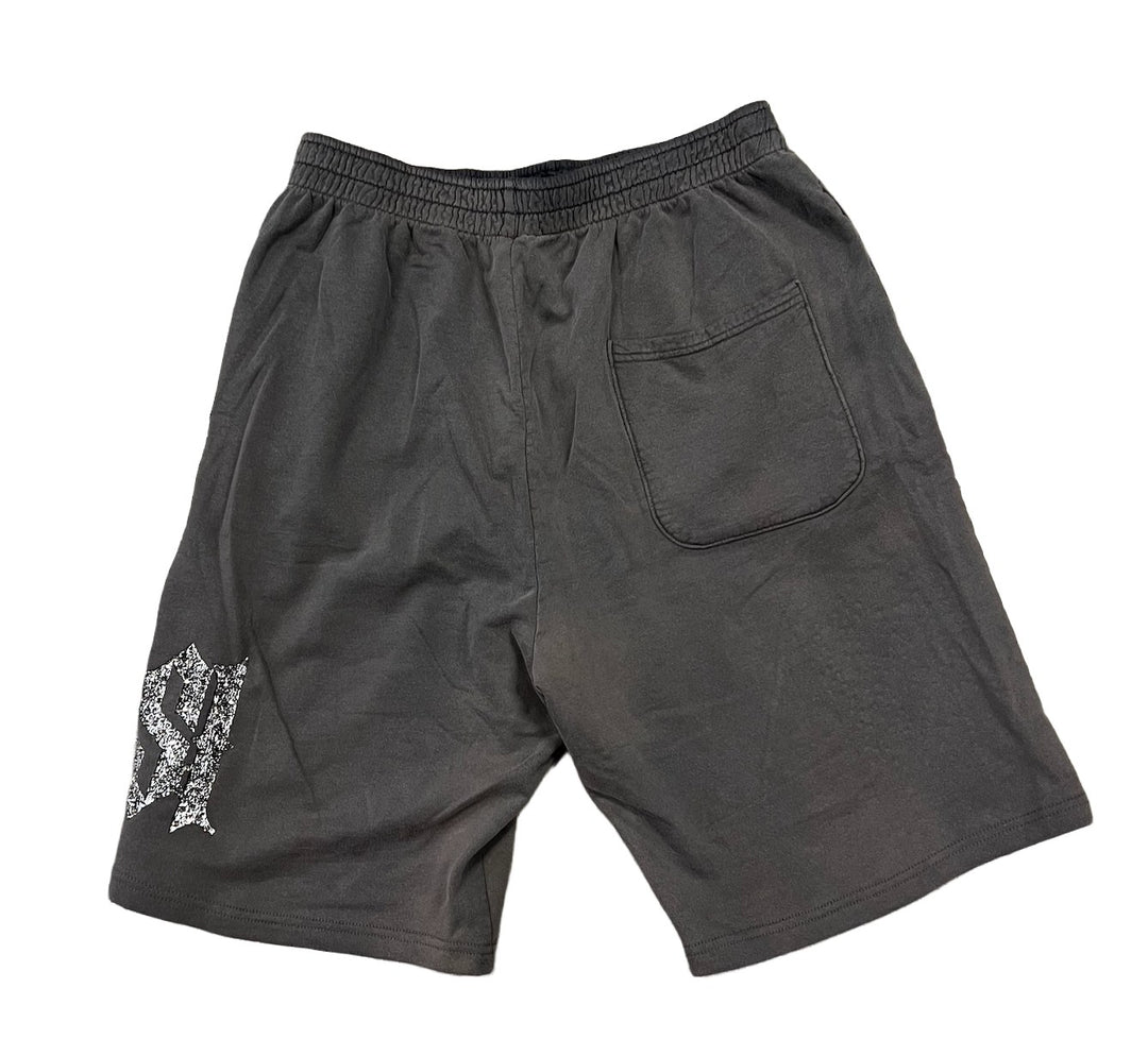 BOSSI 'WASHED GREY AND WHITE' RHINESTONE SWEAT SHORTS