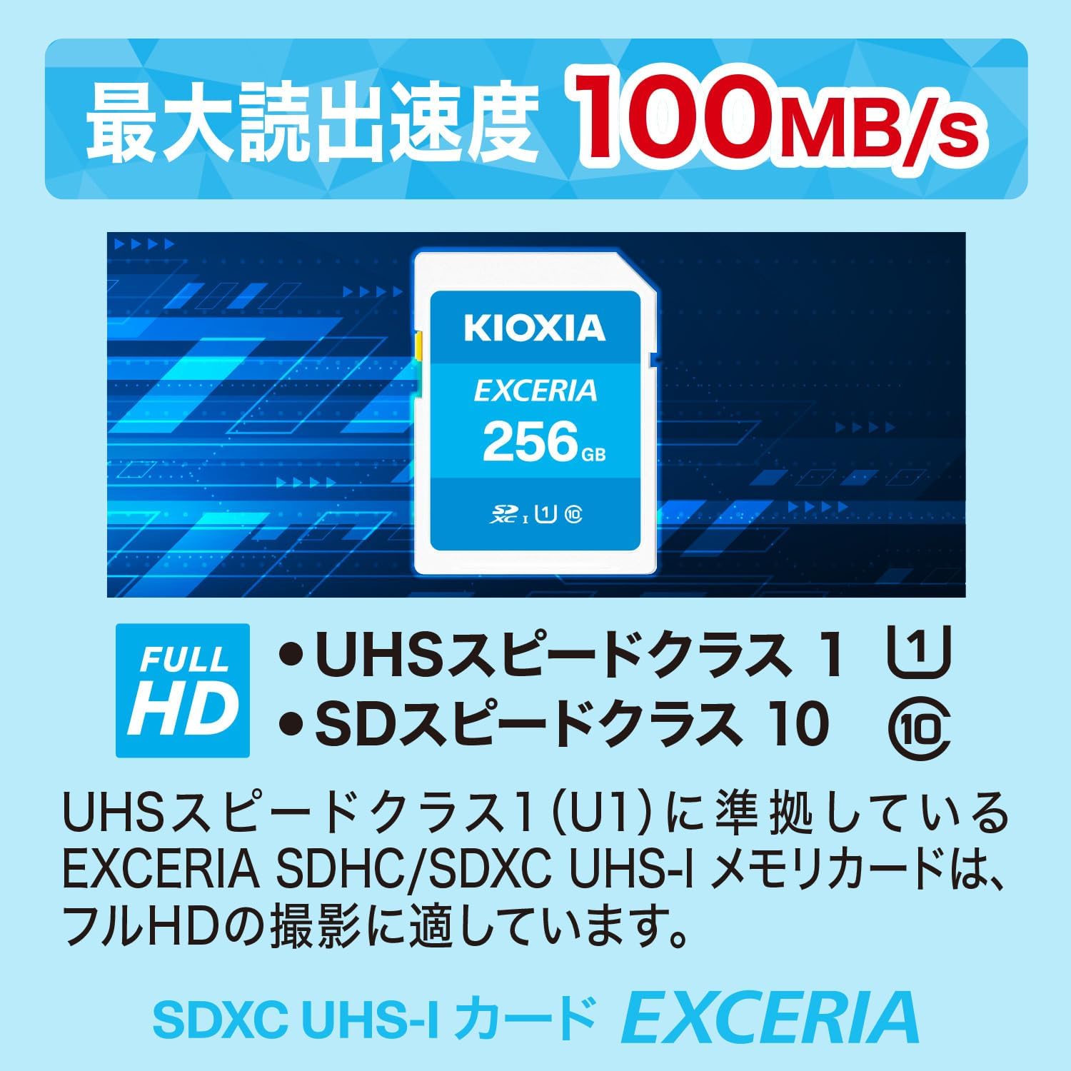 KIOXIA KLNEA256G Former Toshiba Memory SD Card, 256 GB, SDXC, UHS-I Class 100 MB/s Reading Speed, Made in Japan, Genuine Product