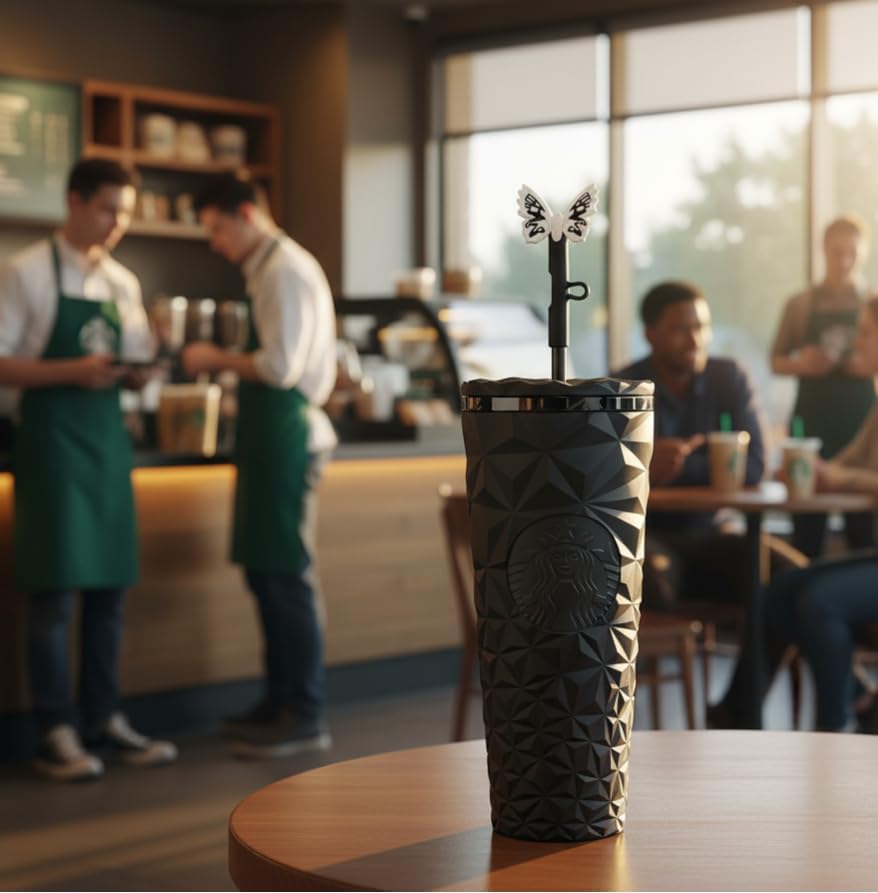 Starbucks Halloween 2025 Midnight Glow-in-the-Dark Vaso Frío con Tapa de Popote de Polilla 24 oz Vaso Reutilizable | Vaso reutilizable con pajilla, diseño de polilla
