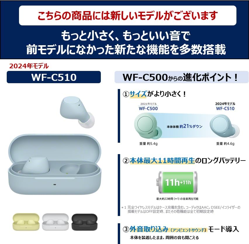 Sony WF-C500 Fully Wireless Earbuds, Lightweight, Small 0.2 oz (5.4 g), High Precision Call Quality, Easy Pairing, IPX4 Splashproof Performance, Ice Green WF-C500 GZ