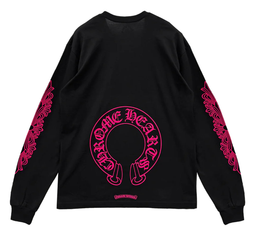CHROME HEARTS 'PINK' HORSESHOE LOGO LONGSLEEVE POCKET TEE