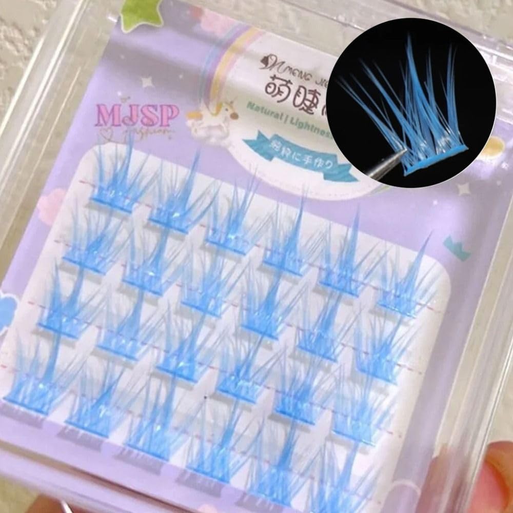 Colorful Segment Eyelashes 3D Mink Hair False Eyelashes Soft Stem Natural Thin Individual Eyelashes Spicy Girls Eyelashes (Blue)