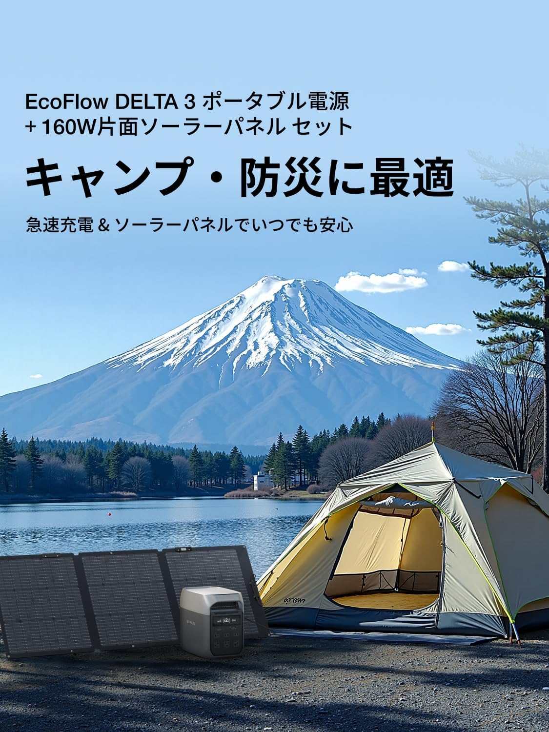 EcoFlow DELTA 3 Portable Power Supply, 1024Wh 160W Single Sided Solar Panel, Gen2, 1 Piece, 2-Piece Set, Lithium Iron Phosphate, 100% Charging, 100% Charging in 56 Minutes, High Output AC (Rating