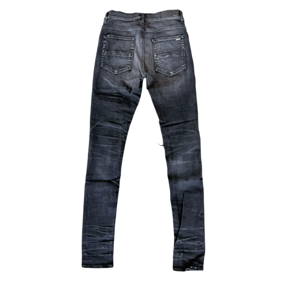 AMIRI 'AGED BLACK DISTRESSED RAINBOW PAISLEY THRASHER' JEANS