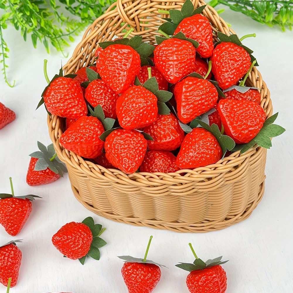 Strawberry Food Sample Models, 20 Pieces with Grit for Strawberry, Cake Shop, Fruit Shop, Display and More