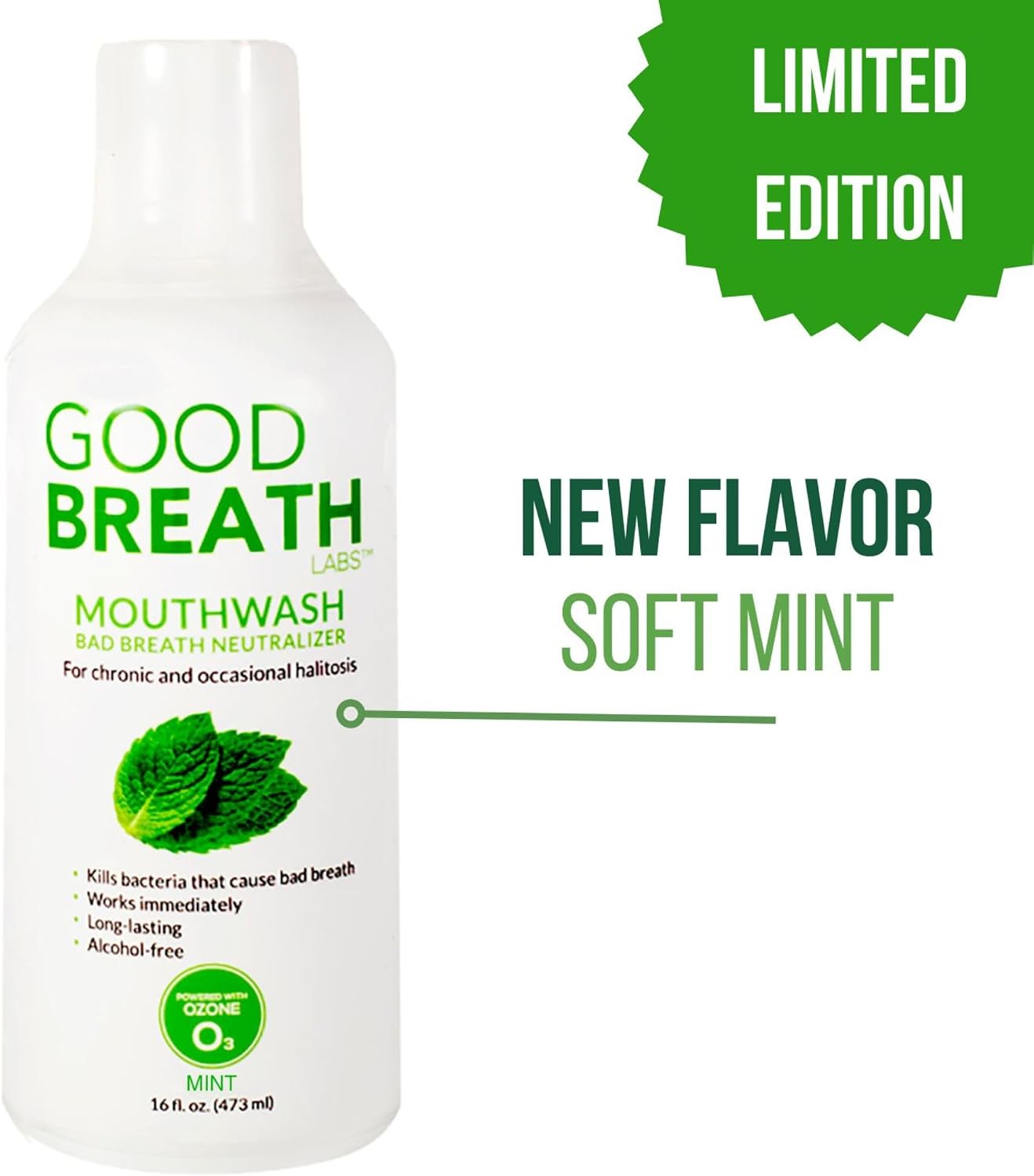 Goodbreath - Enjuague bucal de menta para halitosis crónica - Nueva tecnología de ozono enjuague oral - Tratamiento de halitosis y neutralizador del mal aliento - Enjuague bucal para enfermedades de
