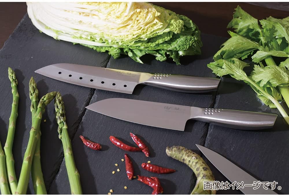 Pearl Metal Santoku Kitchen Knife, Perforated All Stainless Steel, 6.5 inches (165 mm), Dishwasher Safe, FN-128 Chef's Steel Cool