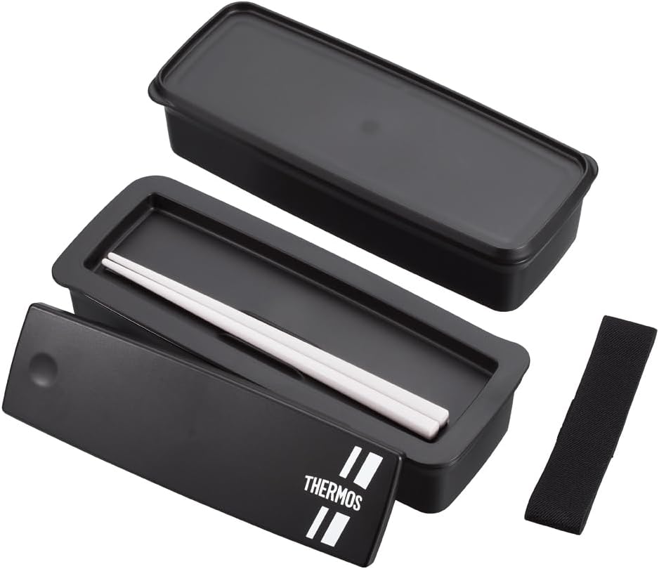 Thermos DJS-981W BKSL 2-Tier Fresh Lunch Box with Chopsticks, 32.8 fl oz (980 ml), Black Silver