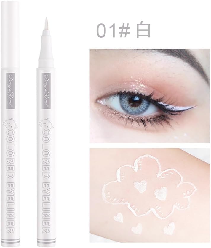 Cute Color Waterproof Eyeliner Liquid Pen Long Lasting Beginners Women Color Teardrop Bag Ultra Fine Black and White 10 Colors (01# White)