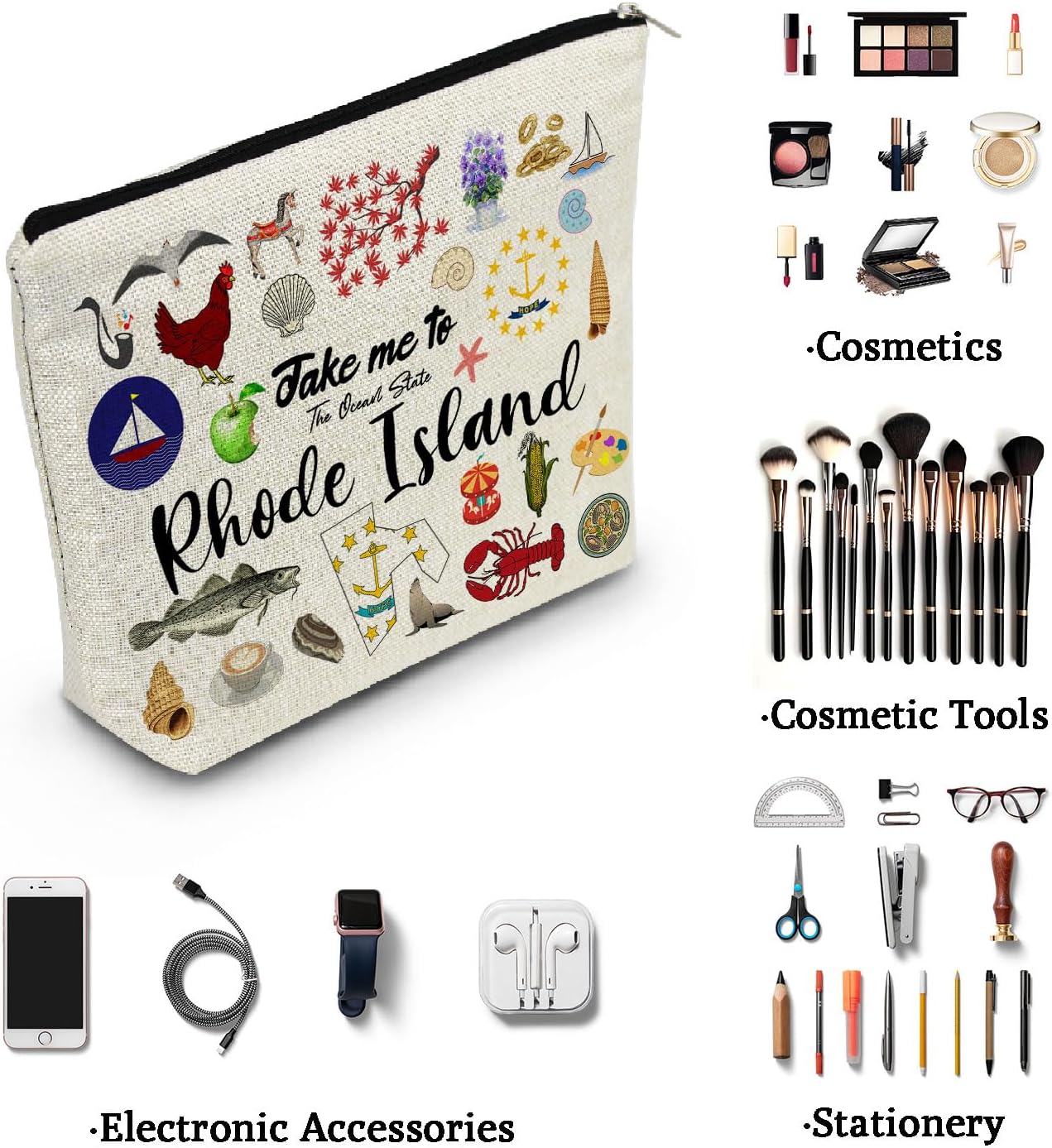 Bolsa de maquillaje Take Me To Rhode Island, bolsa organizadora de lona pequeña con cremallera, bolsa de cosméticos de Rhode Island, regalo de viaje para mujeres, amigos, familias