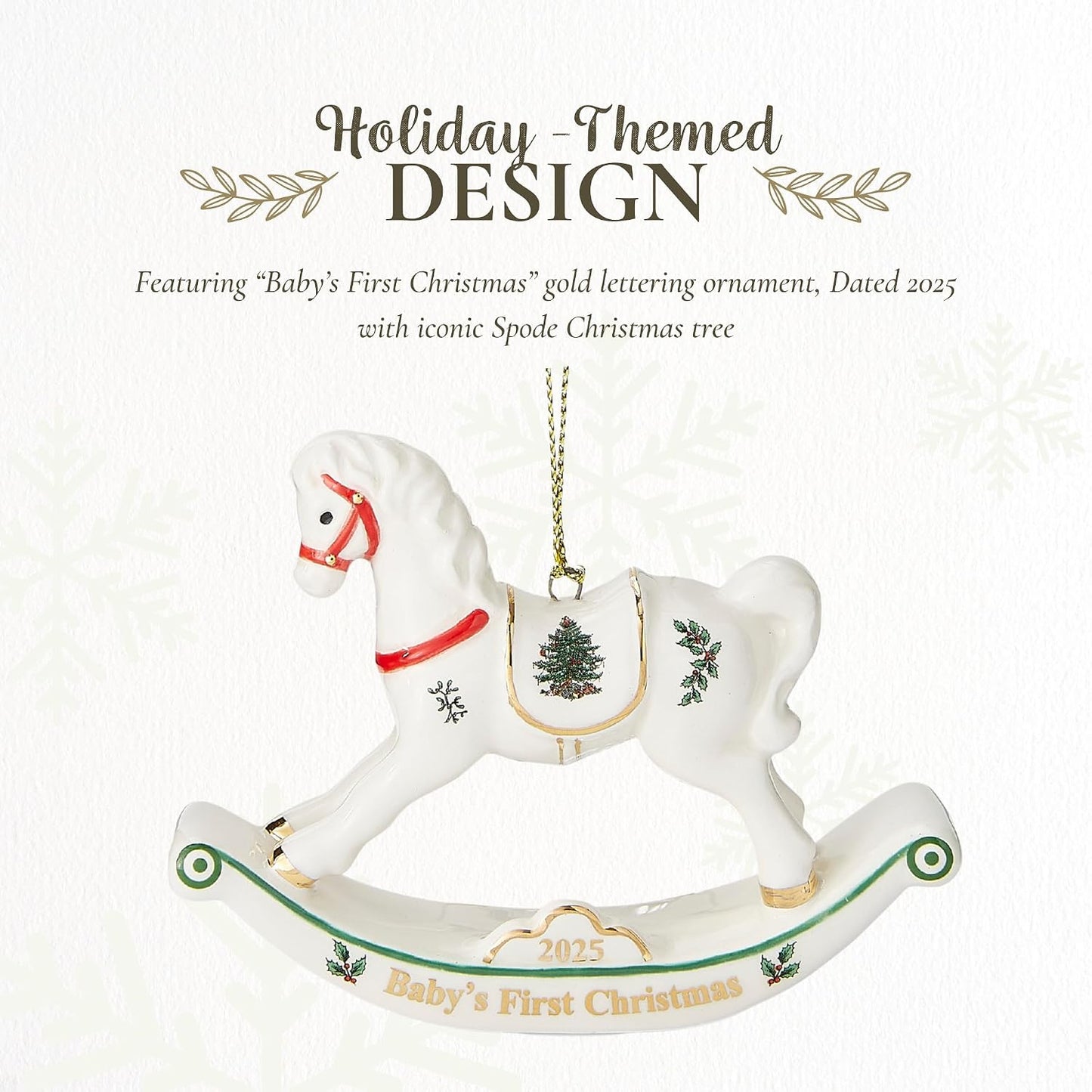 Spode Primer Adorno de Caballo 2025, Adorno de Día Festivo de Dolomite Pintado a Mano con Año Impreso, Adorno Único de Árbol de Navidad Celebrando Nuevo Hogar, Recuerdo de Vacaciones y Adorno de Árbol