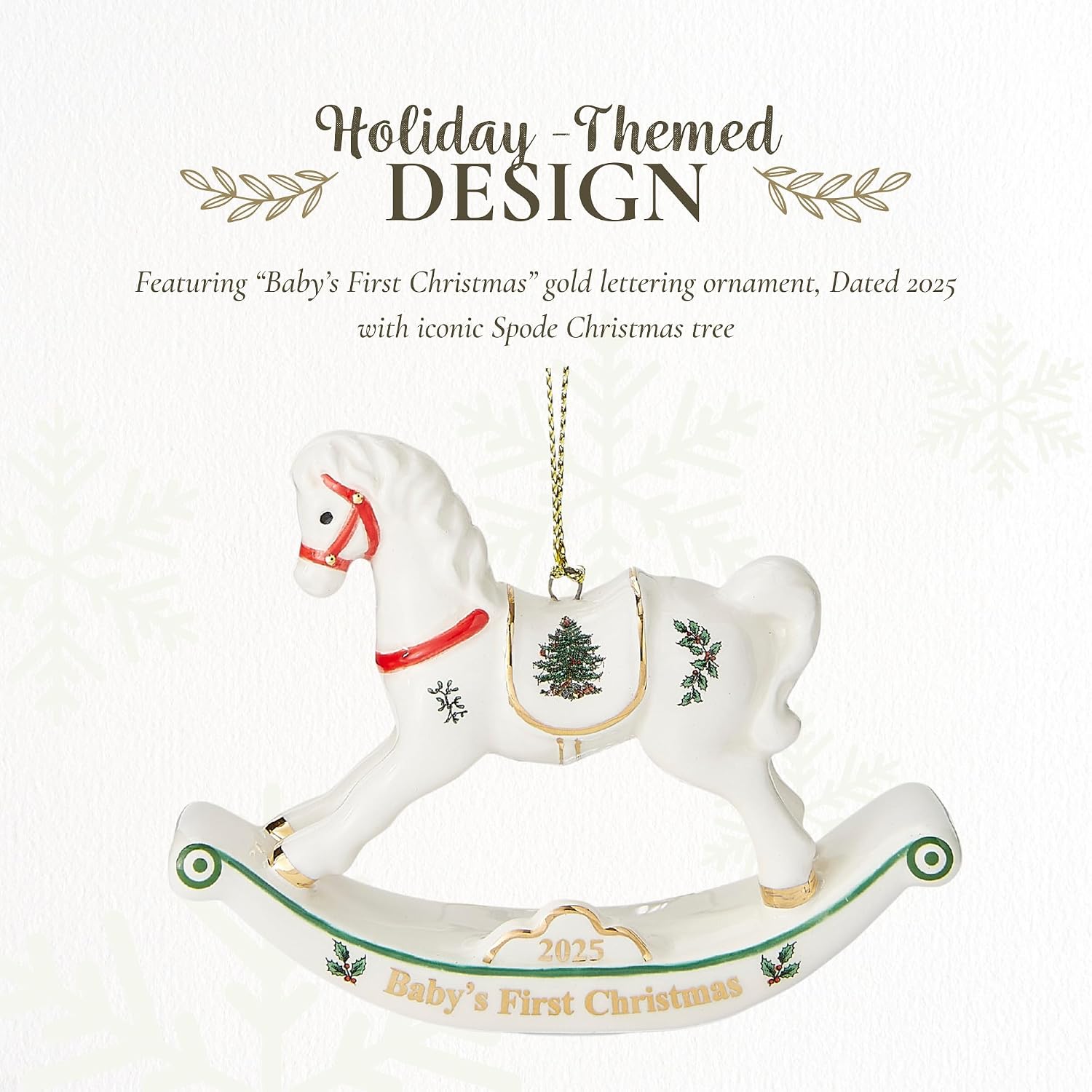Spode Primer Adorno de Caballo 2025, Adorno de Día Festivo de Dolomite Pintado a Mano con Año Impreso, Adorno Único de Árbol de Navidad Celebrando Nuevo Hogar, Recuerdo de Vacaciones y Adorno de Árbol
